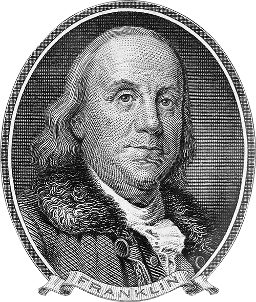 Portrait line art of Benjamin Franklin